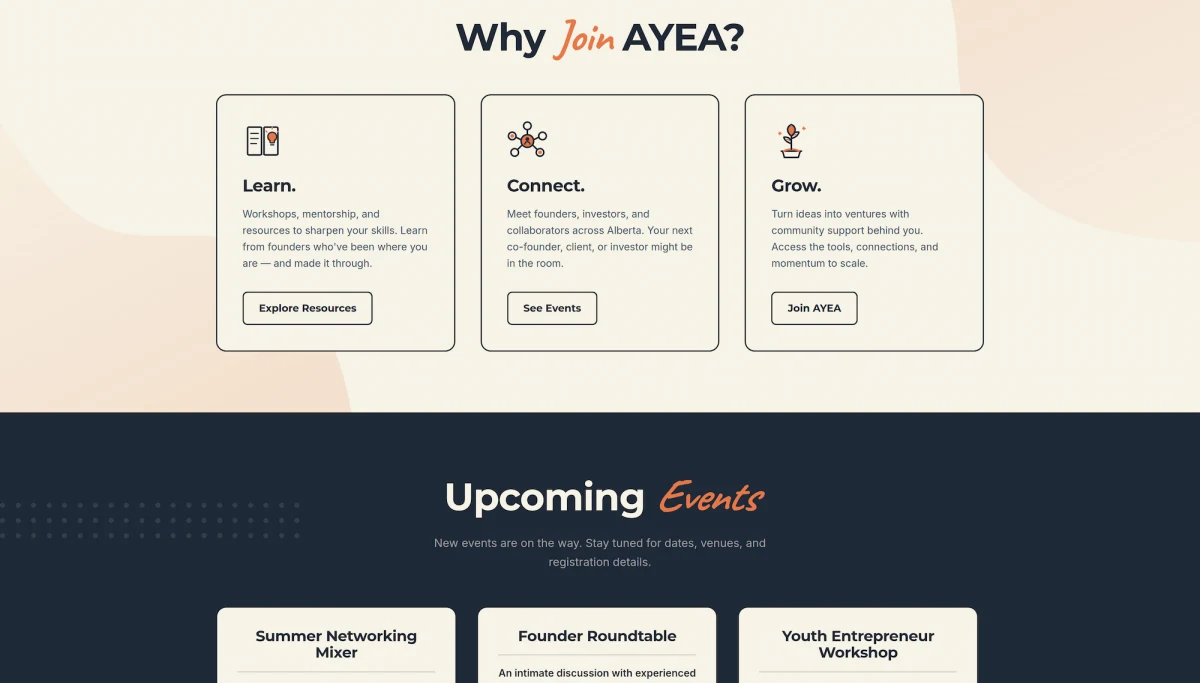 AYEA content sections and value propositions