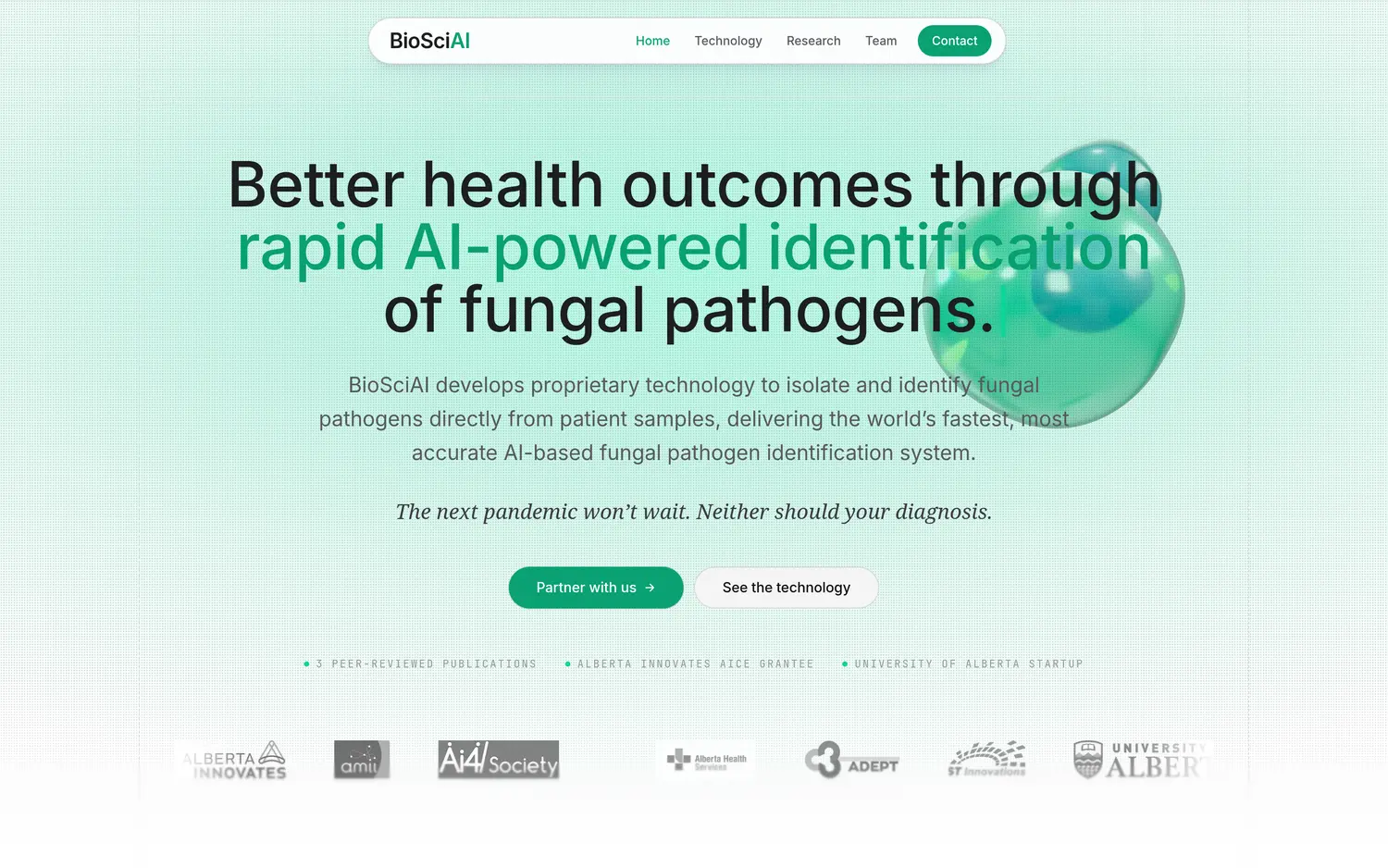 BioSciAI website on desktop, custom web design by Edmonton Web Design Company