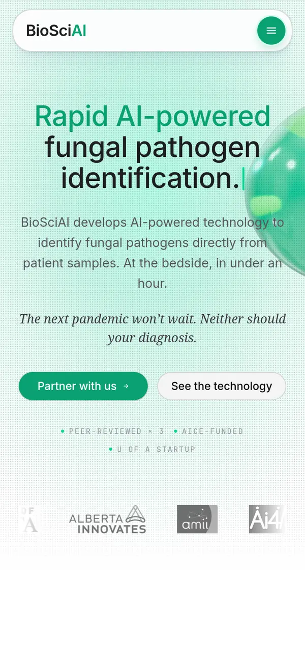 BioSciAI website on mobile