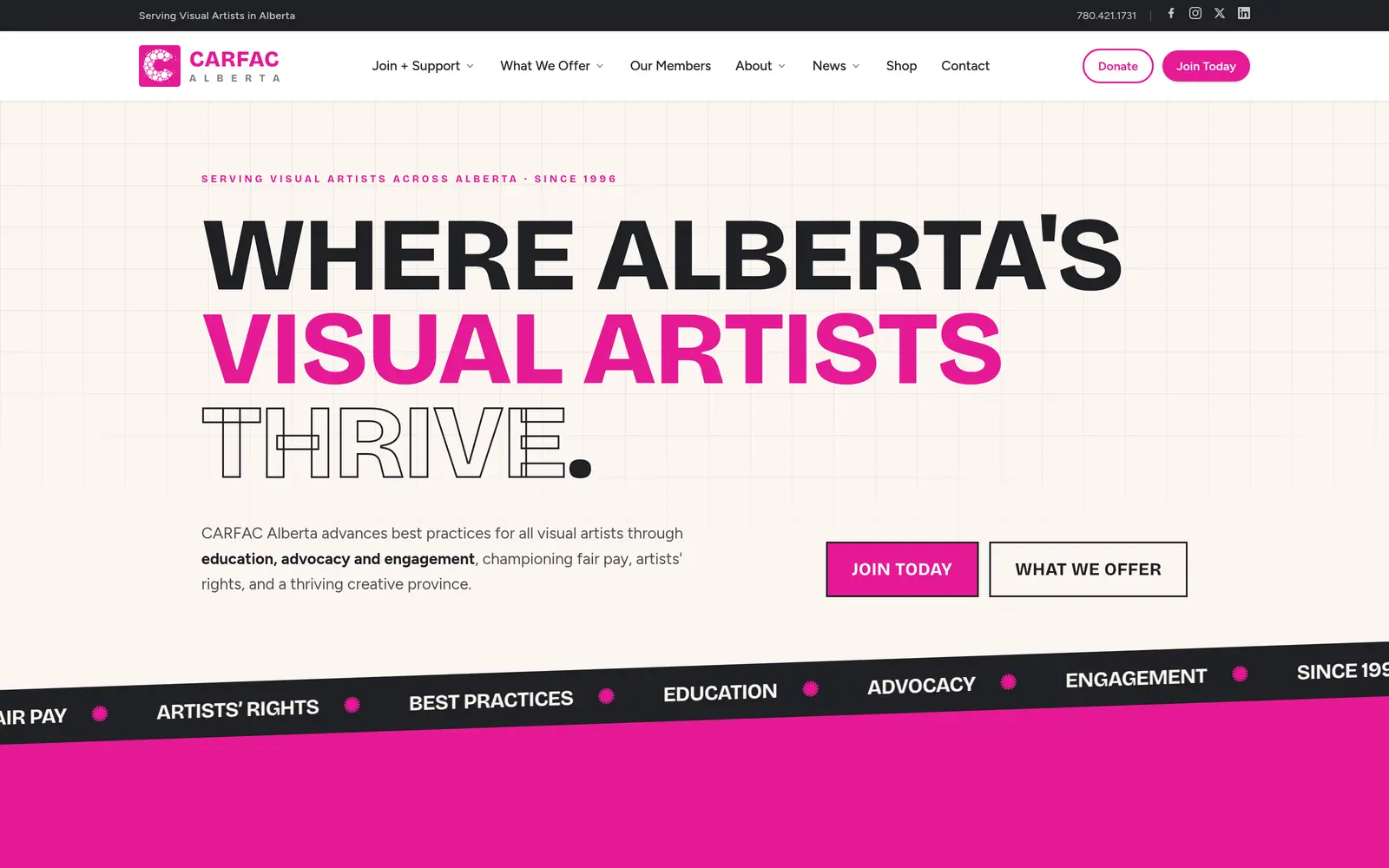 CARFAC Alberta website, custom web design by Edmonton Web Design Company