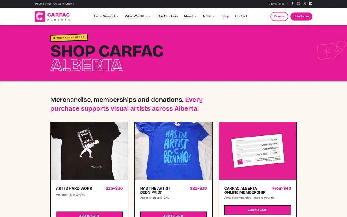 The CARFAC Store: merchandise, memberships and donations