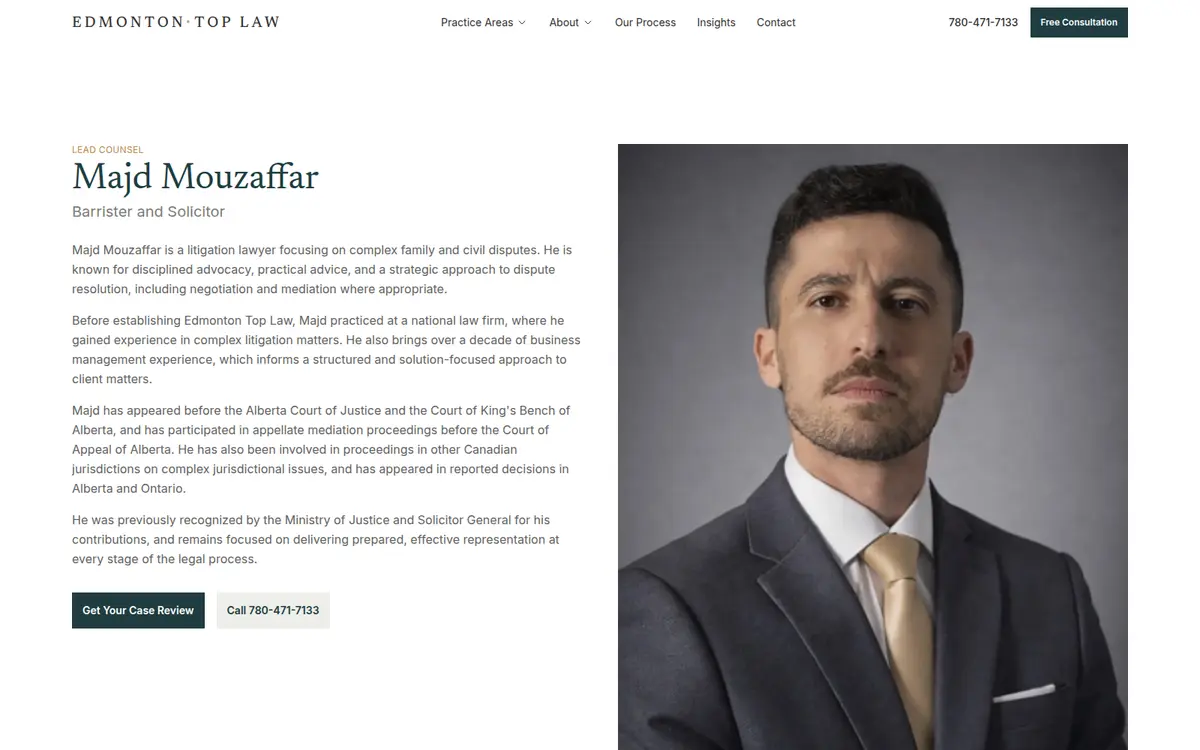 Edmonton Top Law counsel profile page