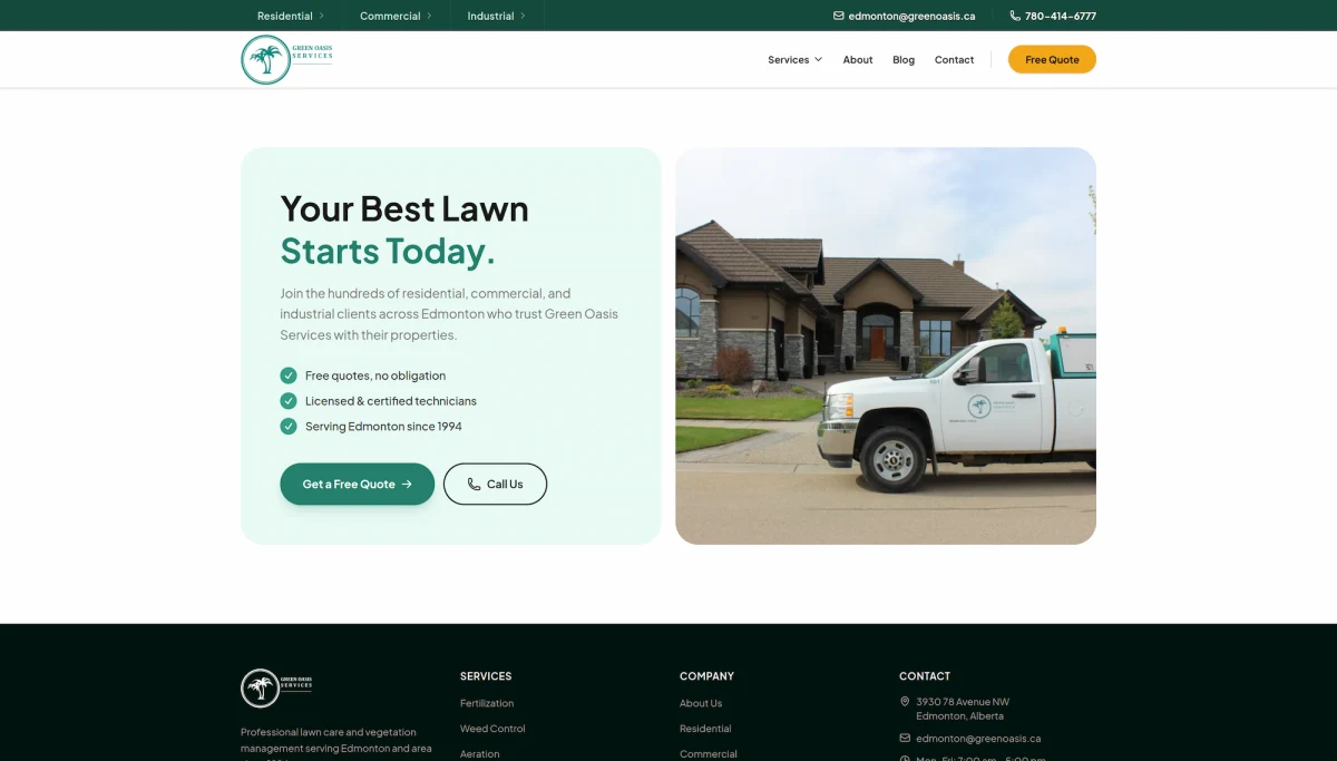 Green Oasis Services CTA and pricing