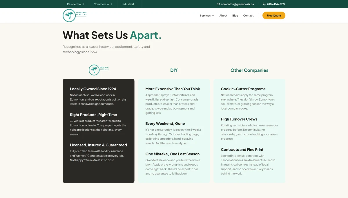 Green Oasis Services homepage sections