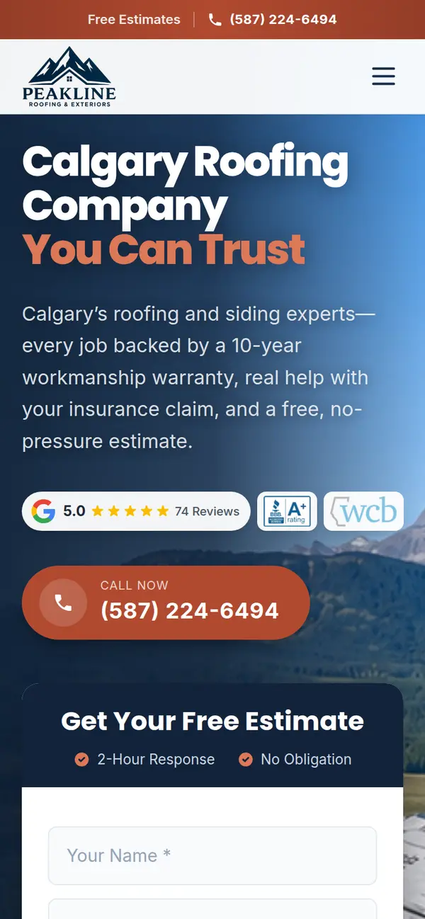 Peakline Roofing & Exteriors mobile design