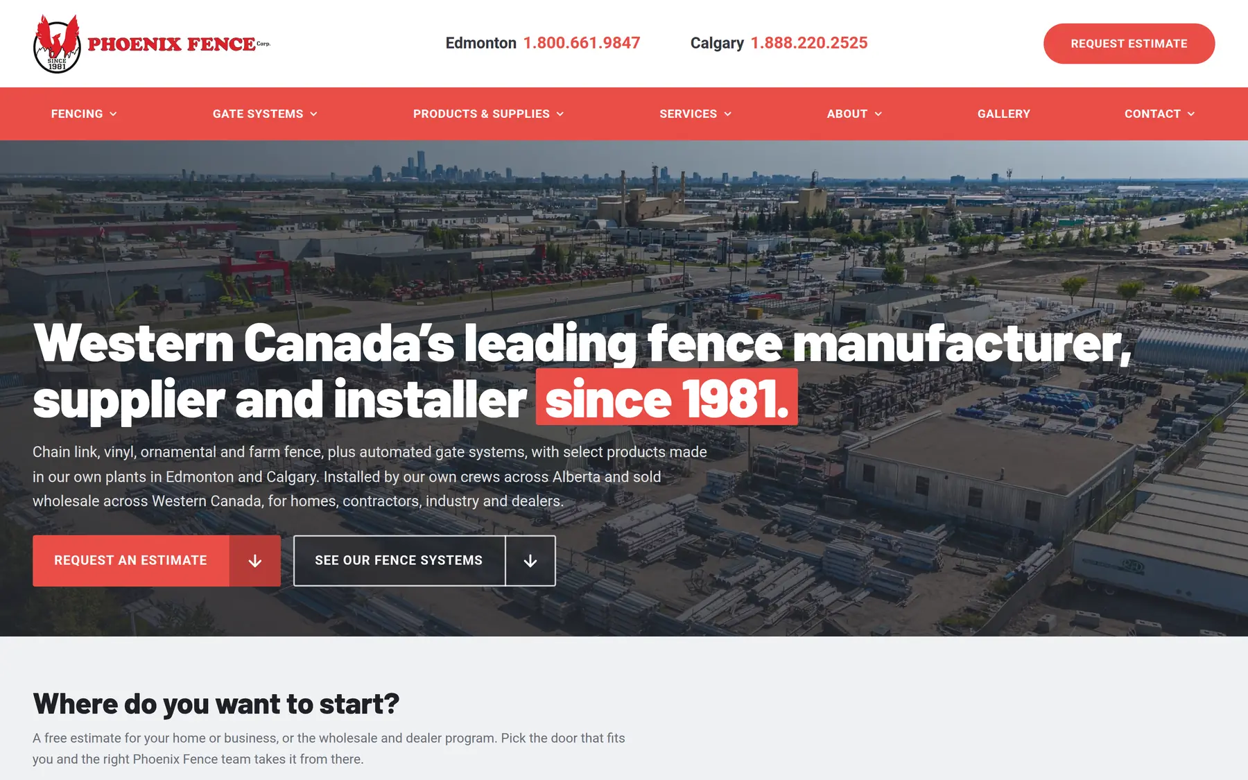 Phoenix Fence website on desktop, custom web design by Edmonton Web Design Company