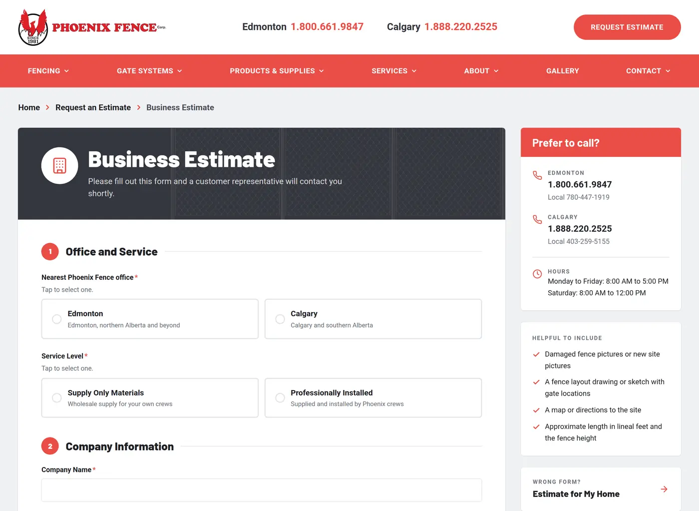 Phoenix Fence business estimate form