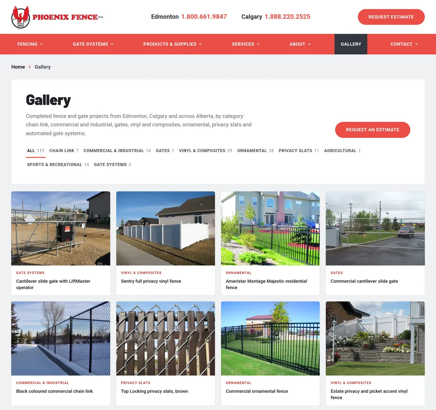Phoenix Fence project gallery with category filters