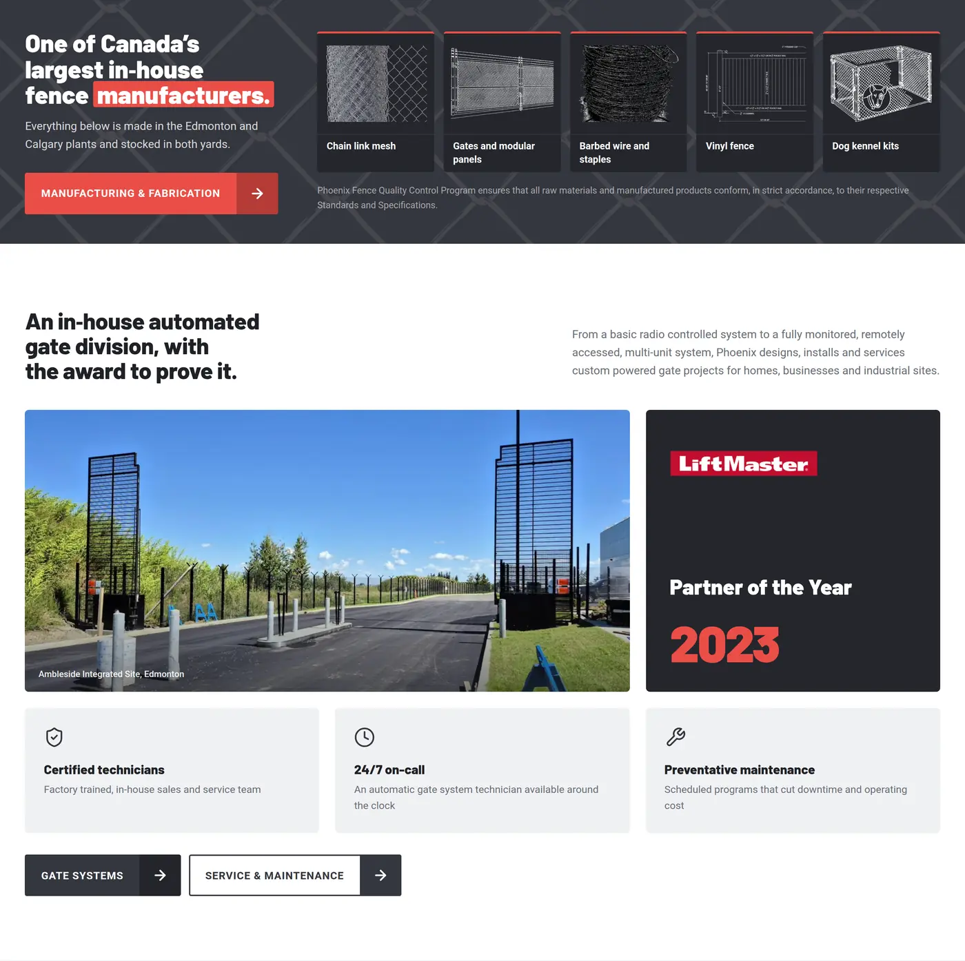 Phoenix Fence in-house manufacturing band and automated gate division with the LiftMaster Partner of the Year 2023 award