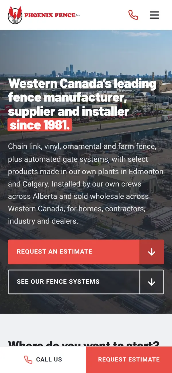 Phoenix Fence website on mobile