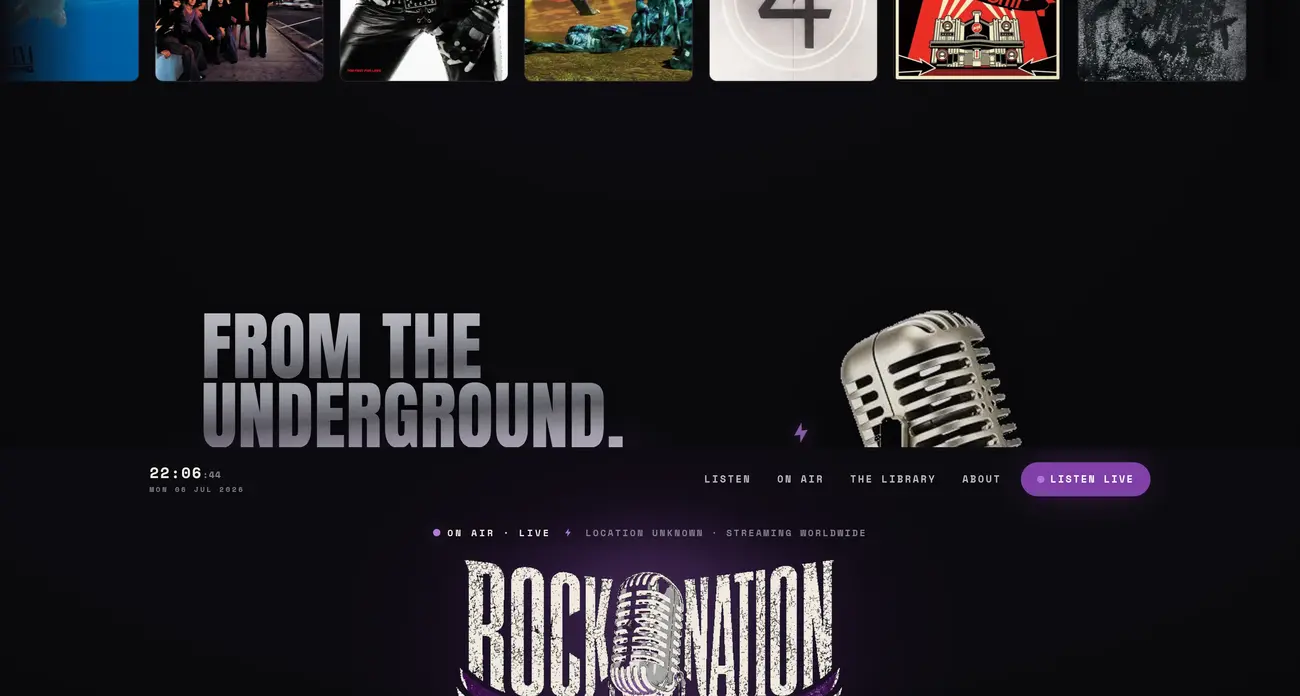 Rock Nation Radio about section with chrome microphone