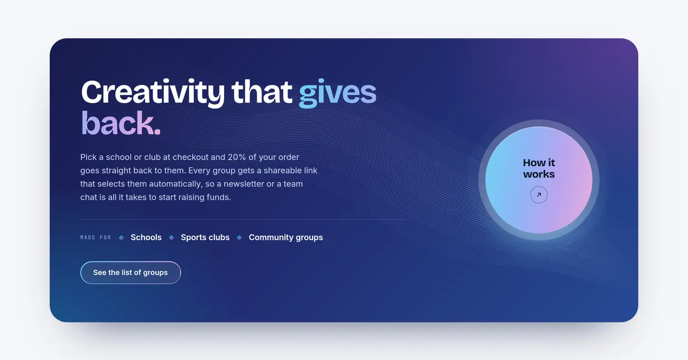 TKA Custom Printing fundraising section, Creativity that gives back