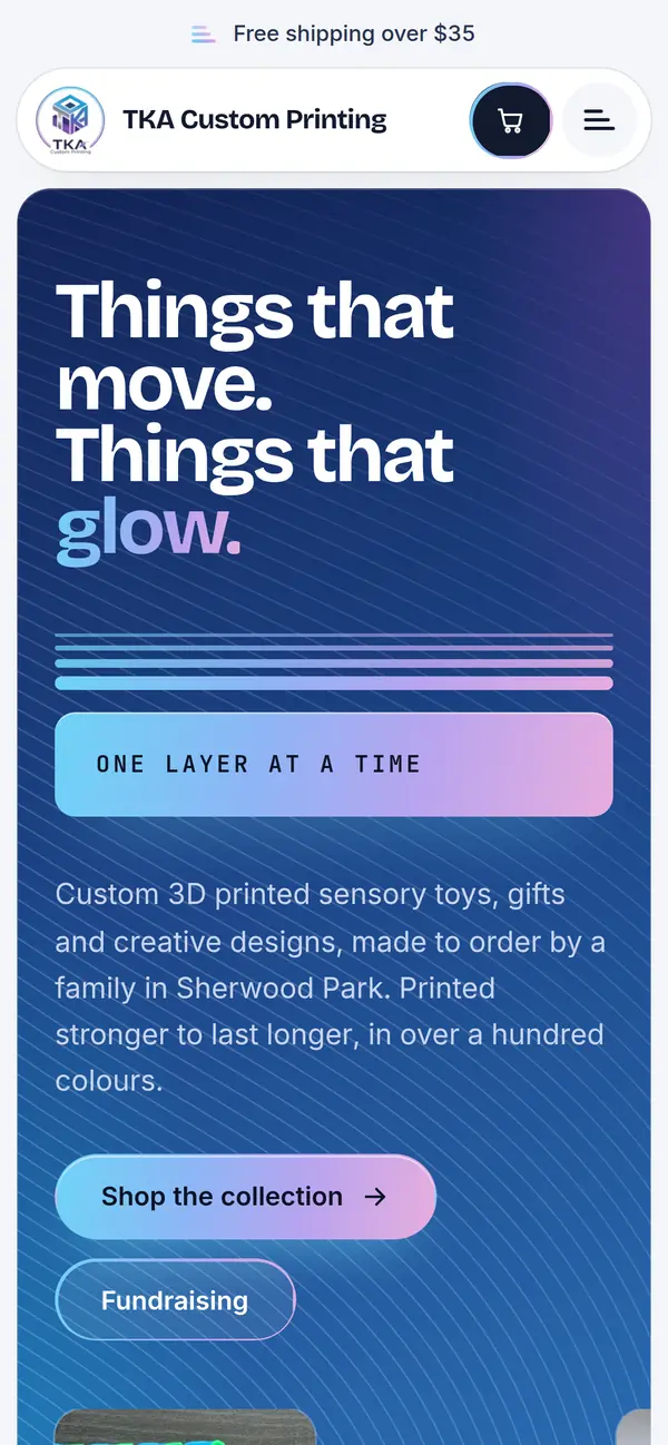 TKA Custom Printing website on mobile