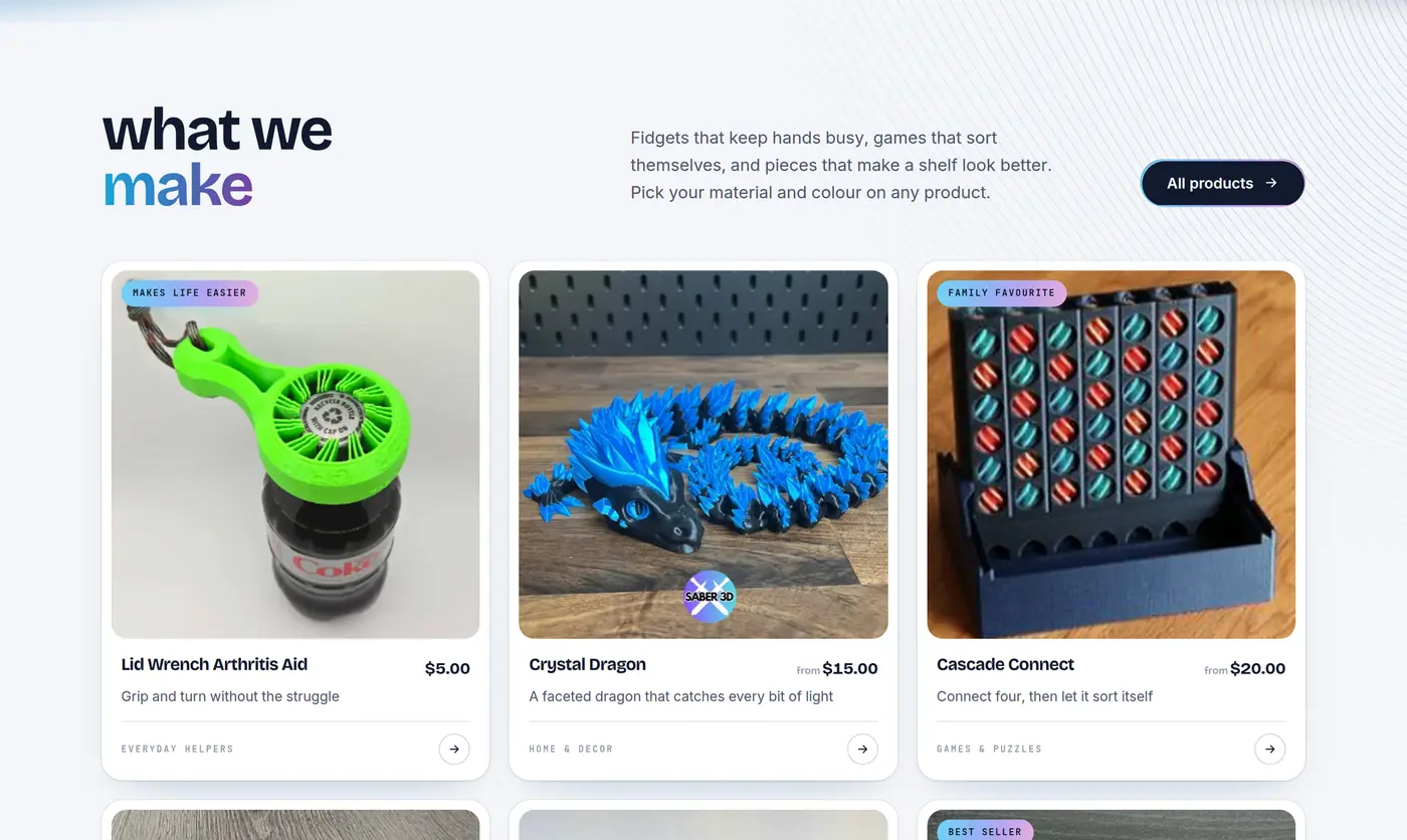 TKA Custom Printing home page featured product grid