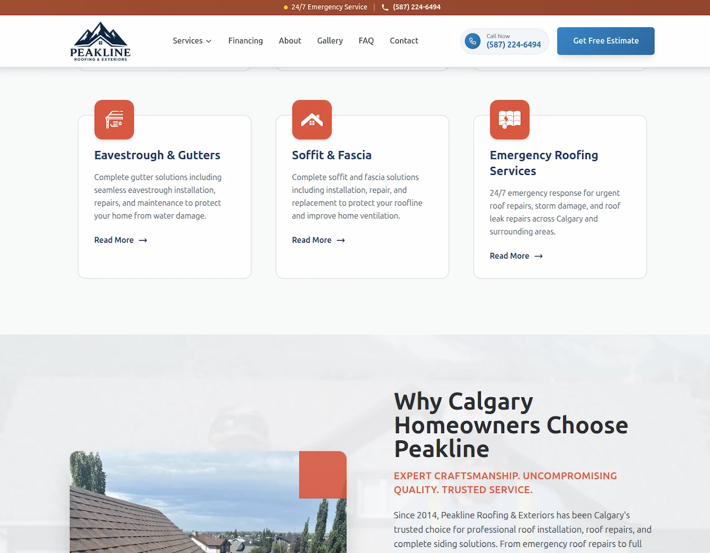 Peakline Roofing & Exteriors Website